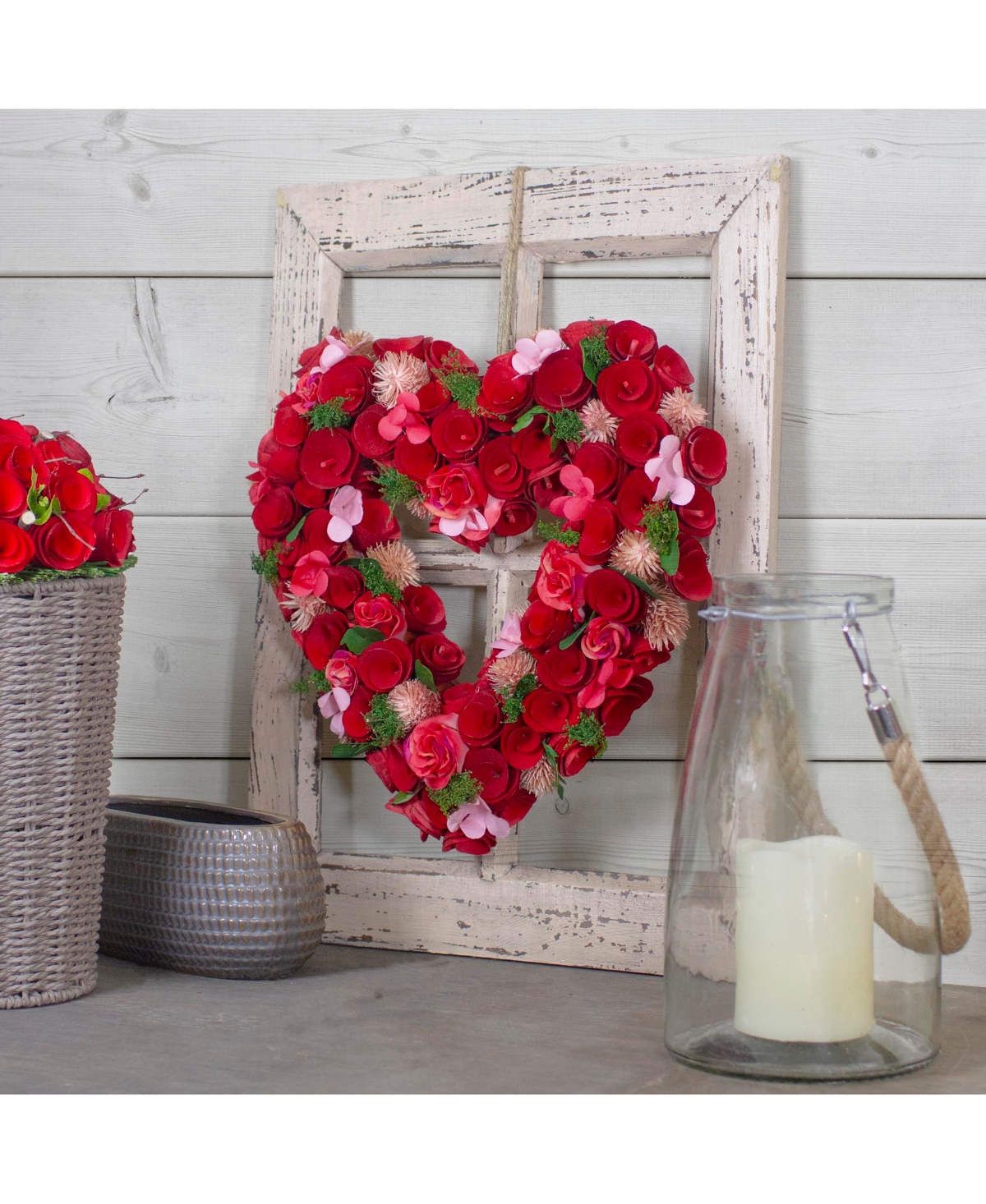 Northlight Wooden Rose Valentine's Day Artificial Spring Wreath, 13.5" In Red
