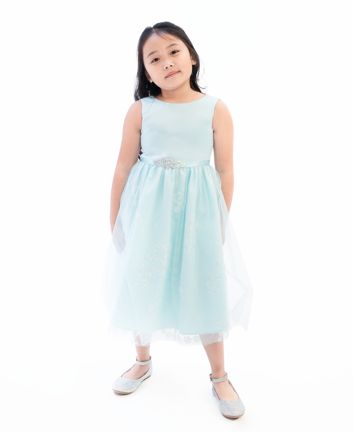Rare Editions Kids' Little Girls Sleeveless Sequin And Glitter Mesh Party Dress In Aqua