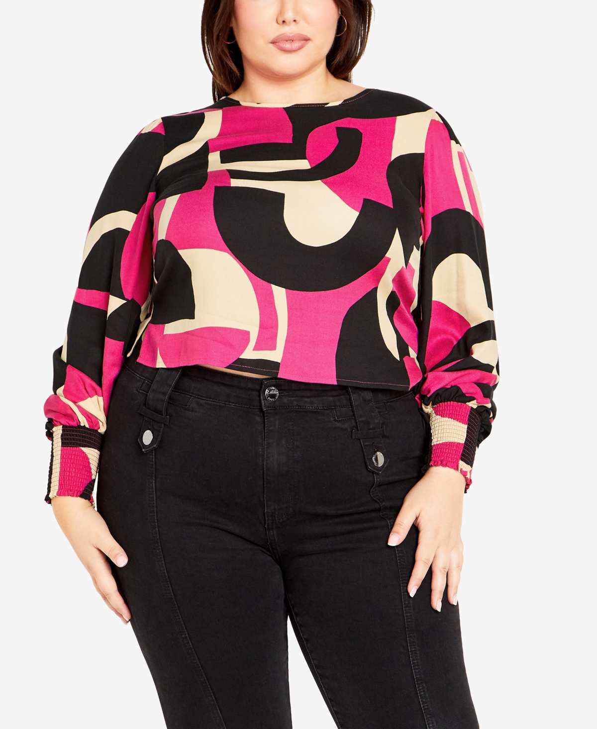 Avenue Plus Size Daisy Long Sleeve Top In Magenta Print