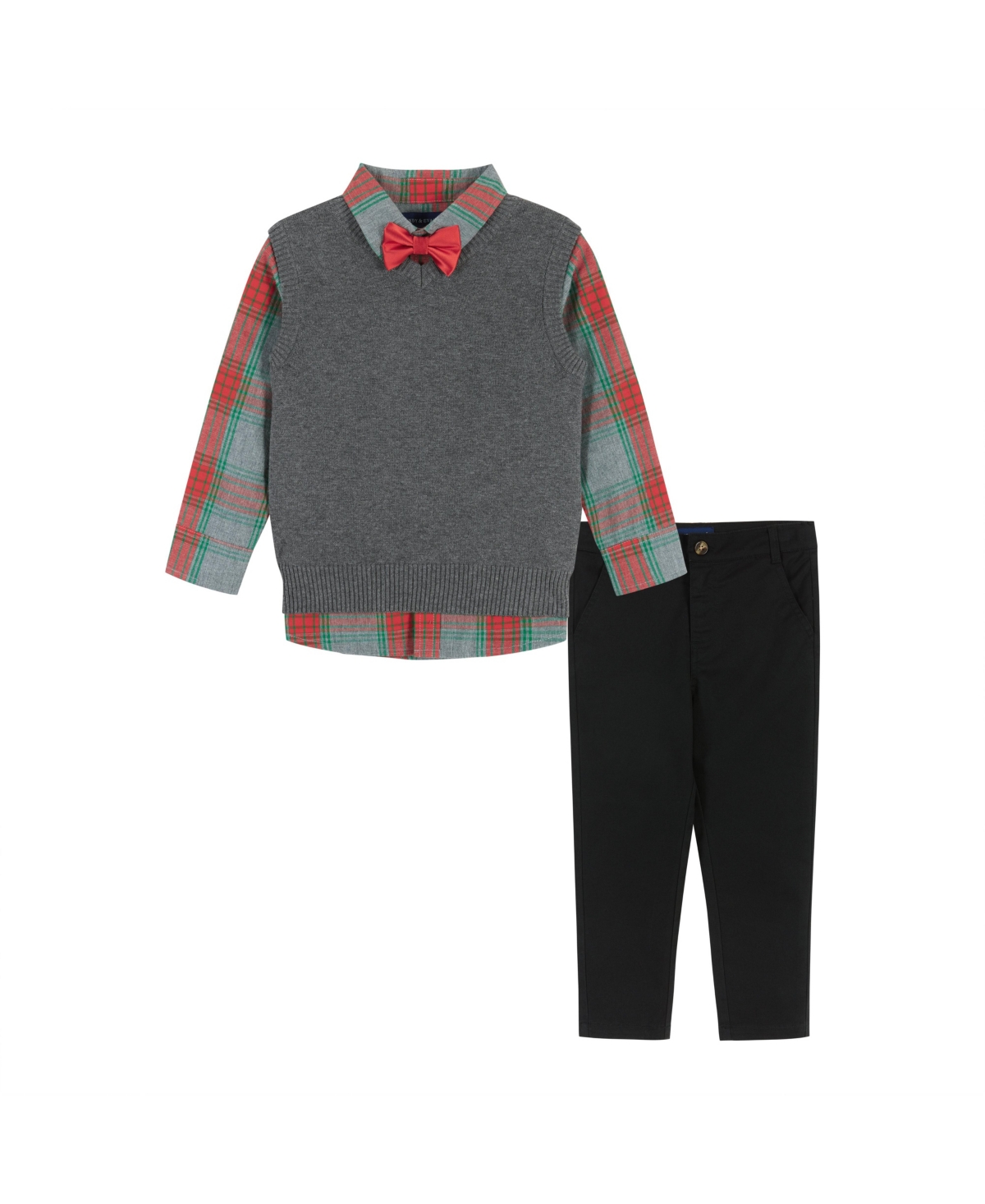 ANDY & EVAN TODDLER/CHILD BOYS HOLIDAY CHECK BUTTON-DOWN W/VEST SET