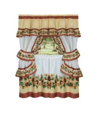 Chevron Sunflower Complete Cottage Kitchen Curtain Tier & Valance Set
