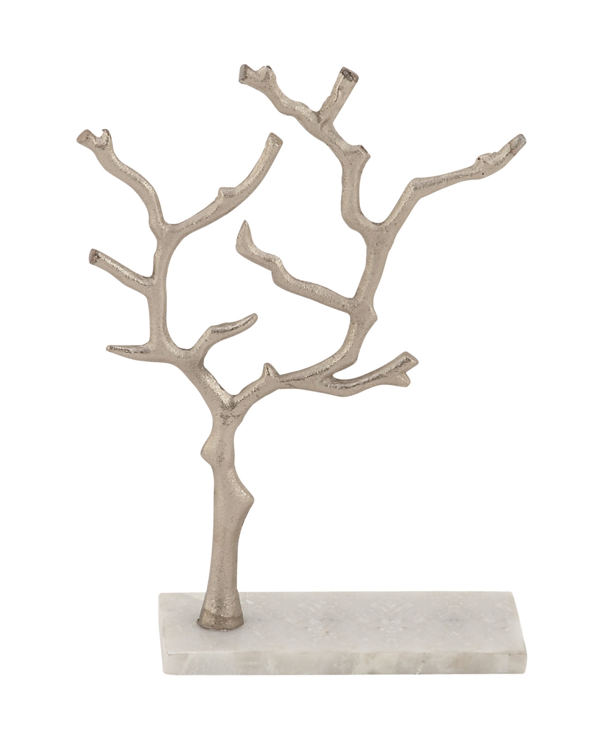 Real Marble Tree Jewelry Stand with Rectangular Base, 9" x 3" x 13" - Silver