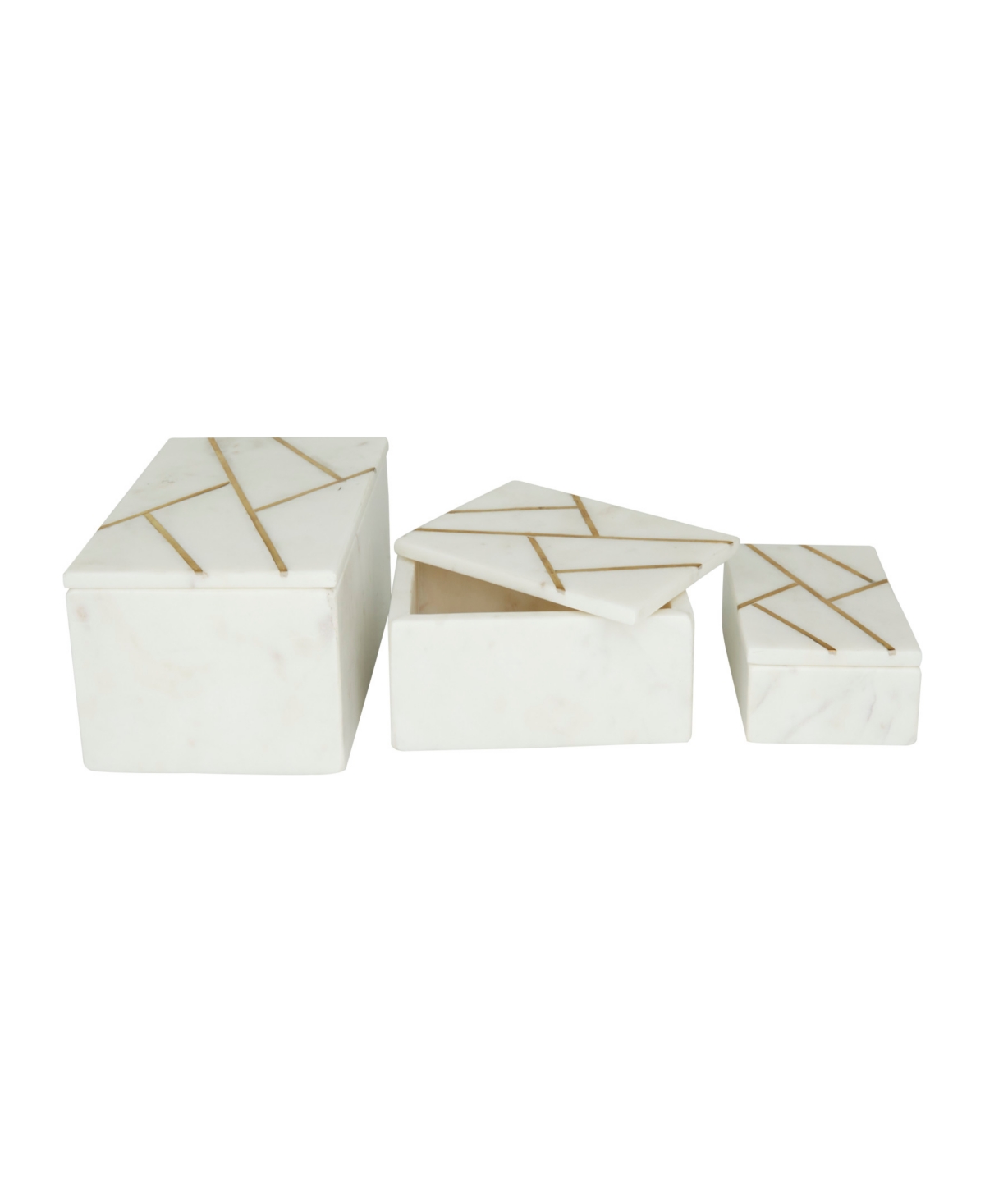Shop Rosemary Lane Real Marble Box With Gold-tone Linear Lines Set Of 3 In White