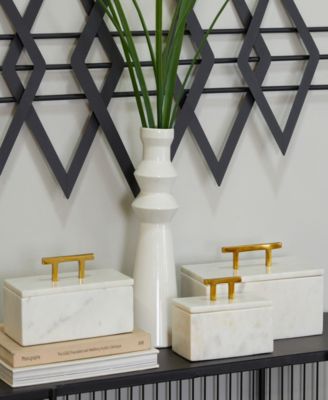 Real Marble Box with Gold-Tone Handle Set of 3 - 12", 10", 8" W