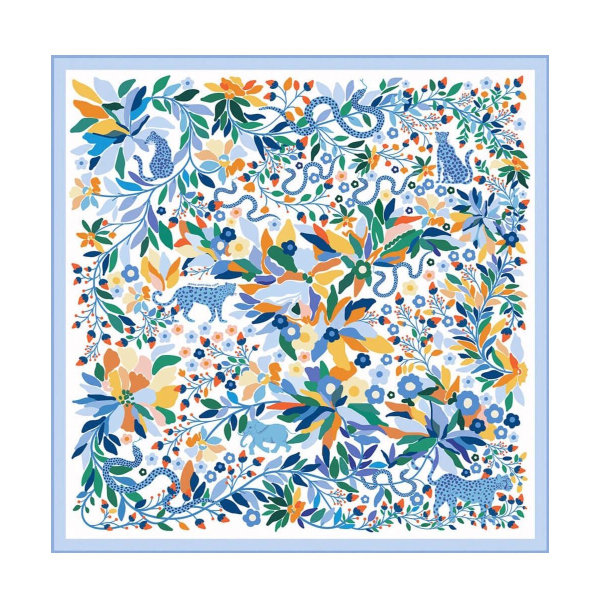 Silk Scarf Of Day Zoo - White and blue
