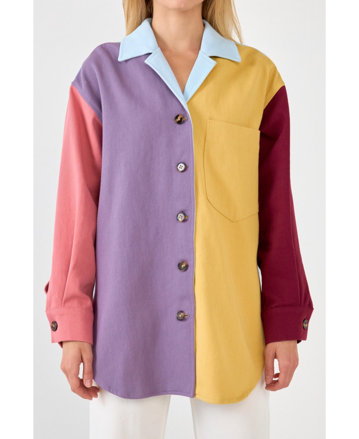 Women's Color Block Shirts Jacket - Multi