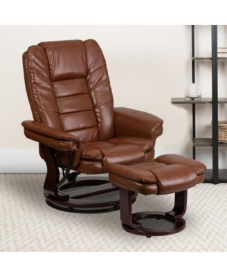 Multi-Position Recliner Ottoman Set Eucalyptus Wood Stitched Upholstery Swivel Base