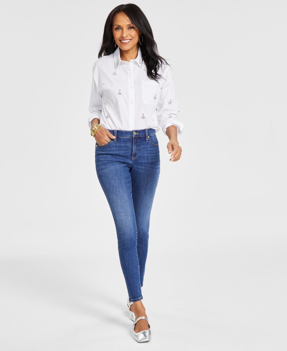 Shop Inc International Concepts Women's Mid Rise Skinny Jeans, Created For Macy's In Medium Indigo