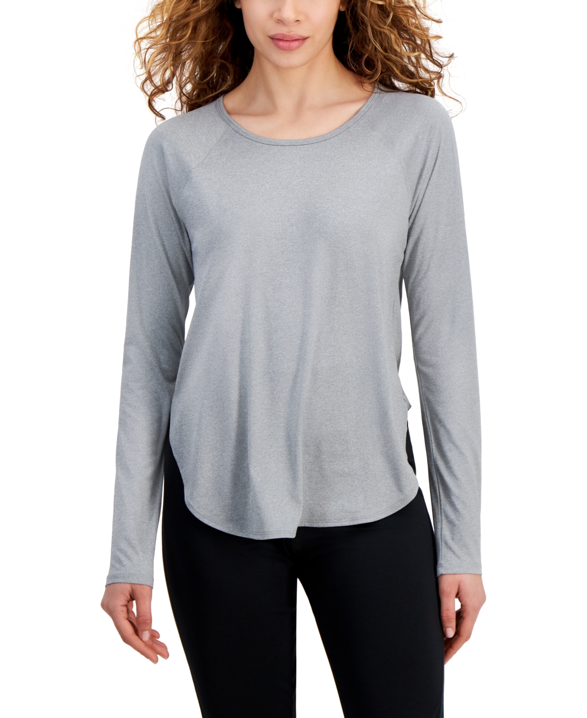 Id Ideology Women's Performance Long-sleeve Top, Created For Macy's In Storm Grey