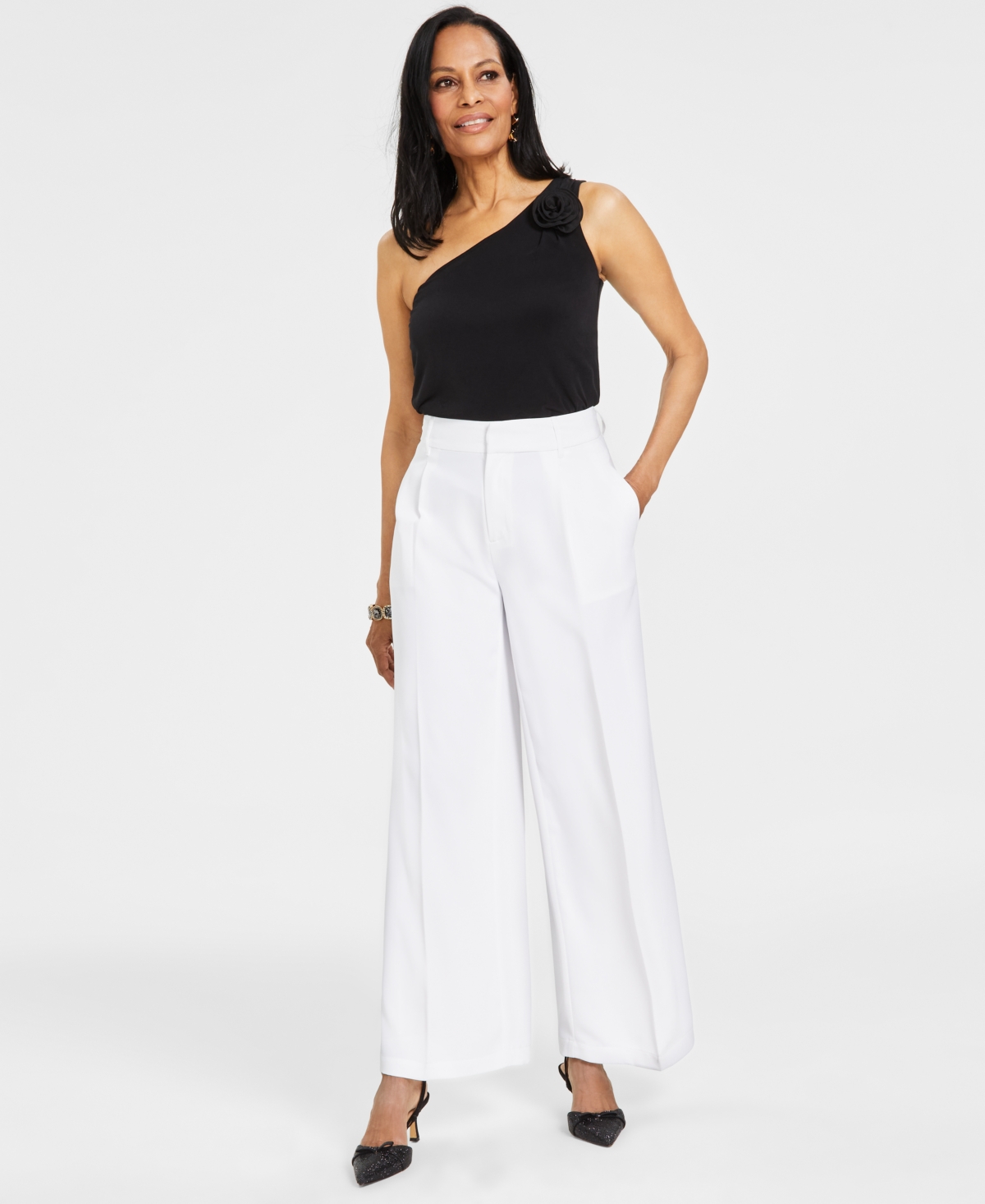 Women's Pleated Wide-Leg Trousers, Created for Macy's - Bright White
