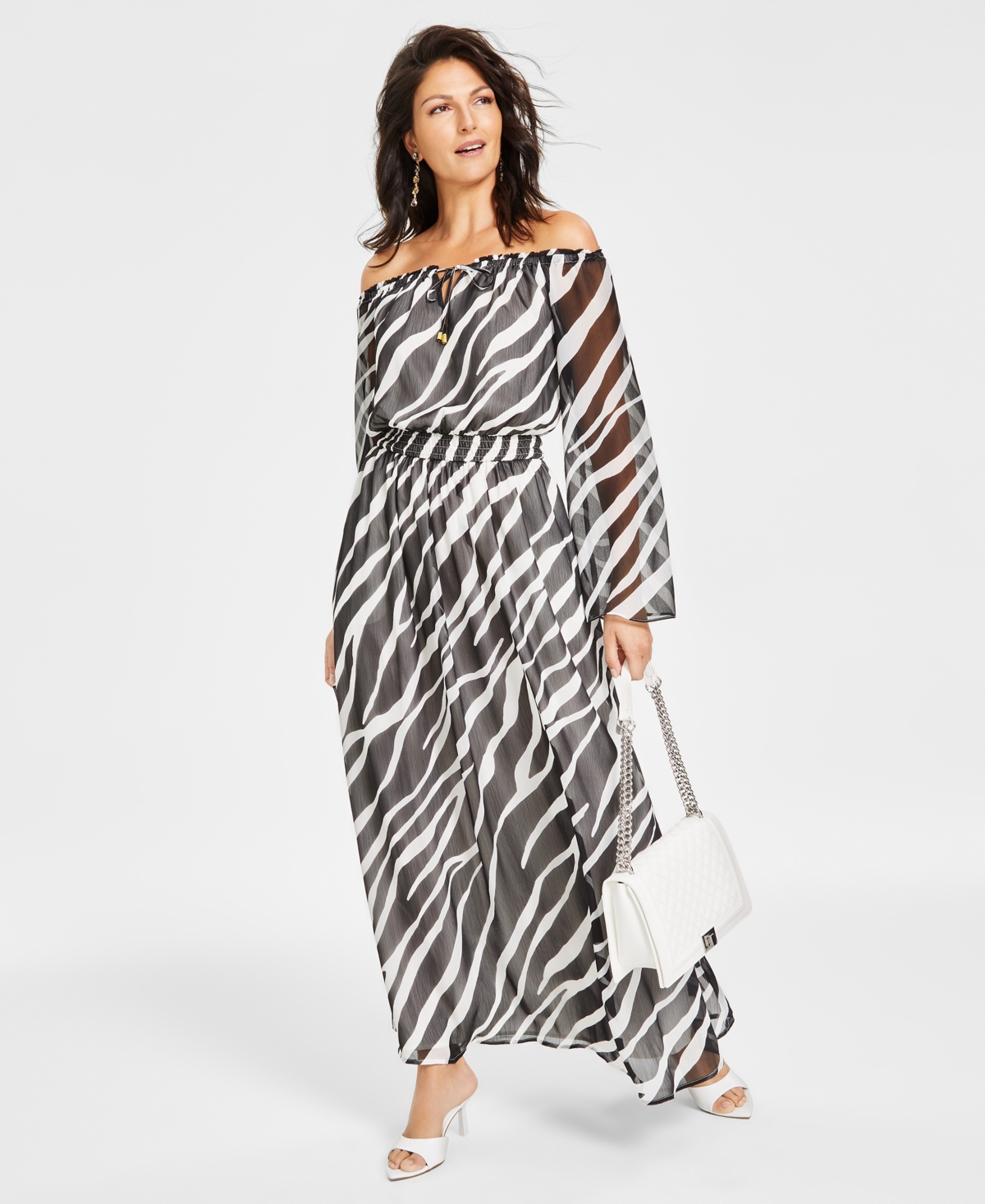 Shop Inc International Concepts Women's Off-the-shoulder Maxi Dress, Created For Macy's In Ellie Zebra