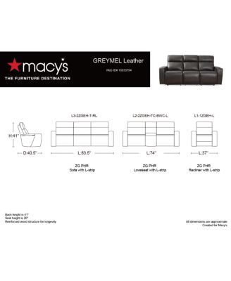 Greymel 84" Zero Gravity Leather Sofa with Power Headrests, Created for Macy's