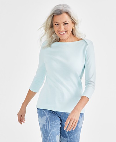 Charter Club Women's Pima Cotton Long-Sleeve Top, Created for