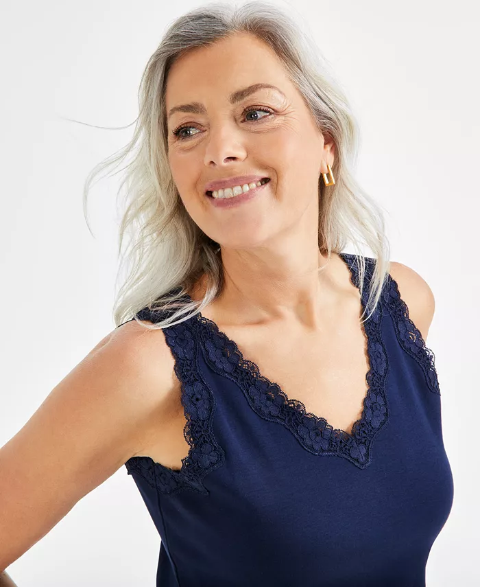 Women's Lace-Trim Cotton Tank Top - thumbnail 7