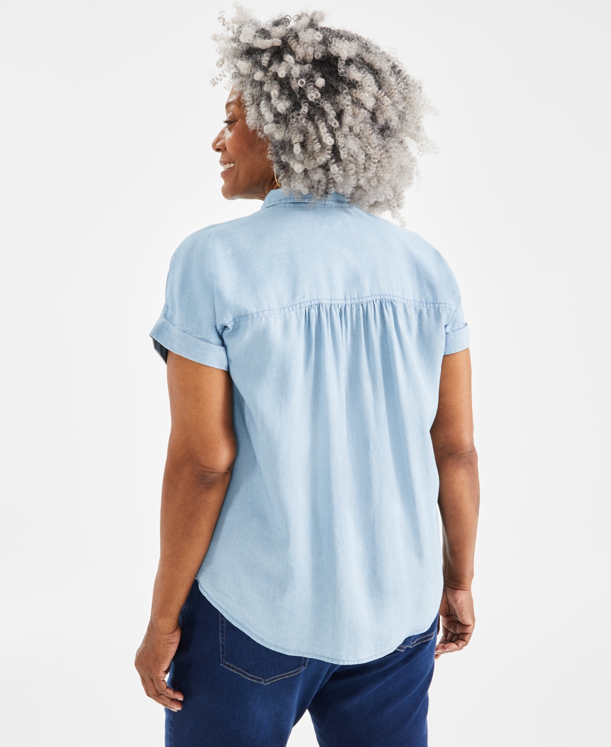 Shop Style & Co Plus Size Chambray Camp Shirt, Created For Macy's In Emma Wash