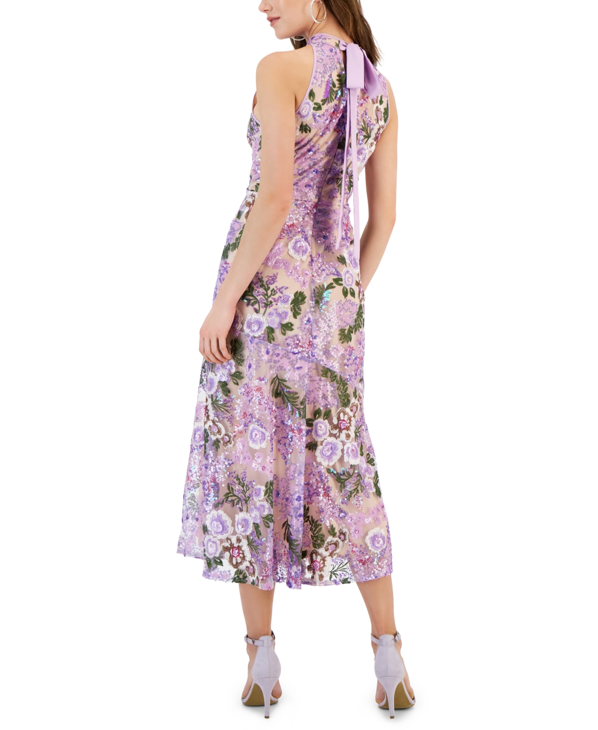 Shop Sam Edelman Women's Sequined High-neck Halter Tie-back Dress In Lavender Multi