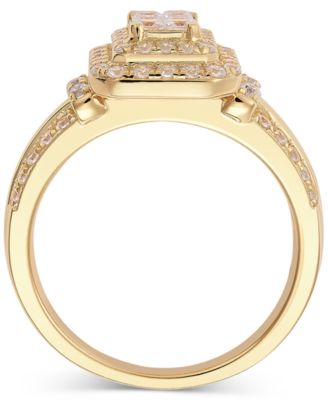 Diamond Emerald Shaped Halo Cluster Engagement Ring (1 ct. t.w.) in 14k Gold