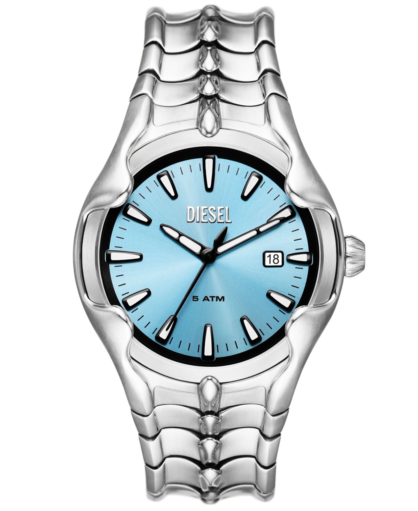 Мужские часы Diesel Vert Three Hand Date Silver-Tone Stainless Steel Watch 44mm — фото 1