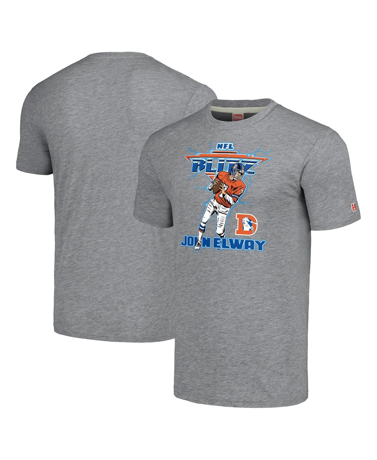 Shop Homage Men's  John Elway Gray Denver Broncos Nfl Blitz Retired Player Tri-blend T-shirt