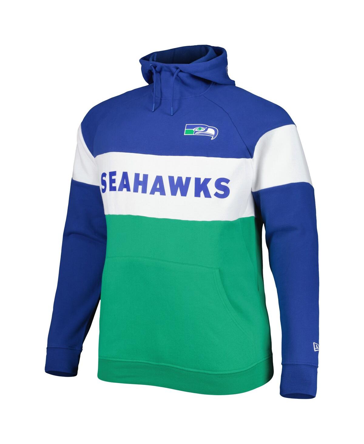 Men's New EraDistressed Seattle Seahawks Big and Tall Throwback Colorblock Raglan Pullover Hoodie - Kelly Green