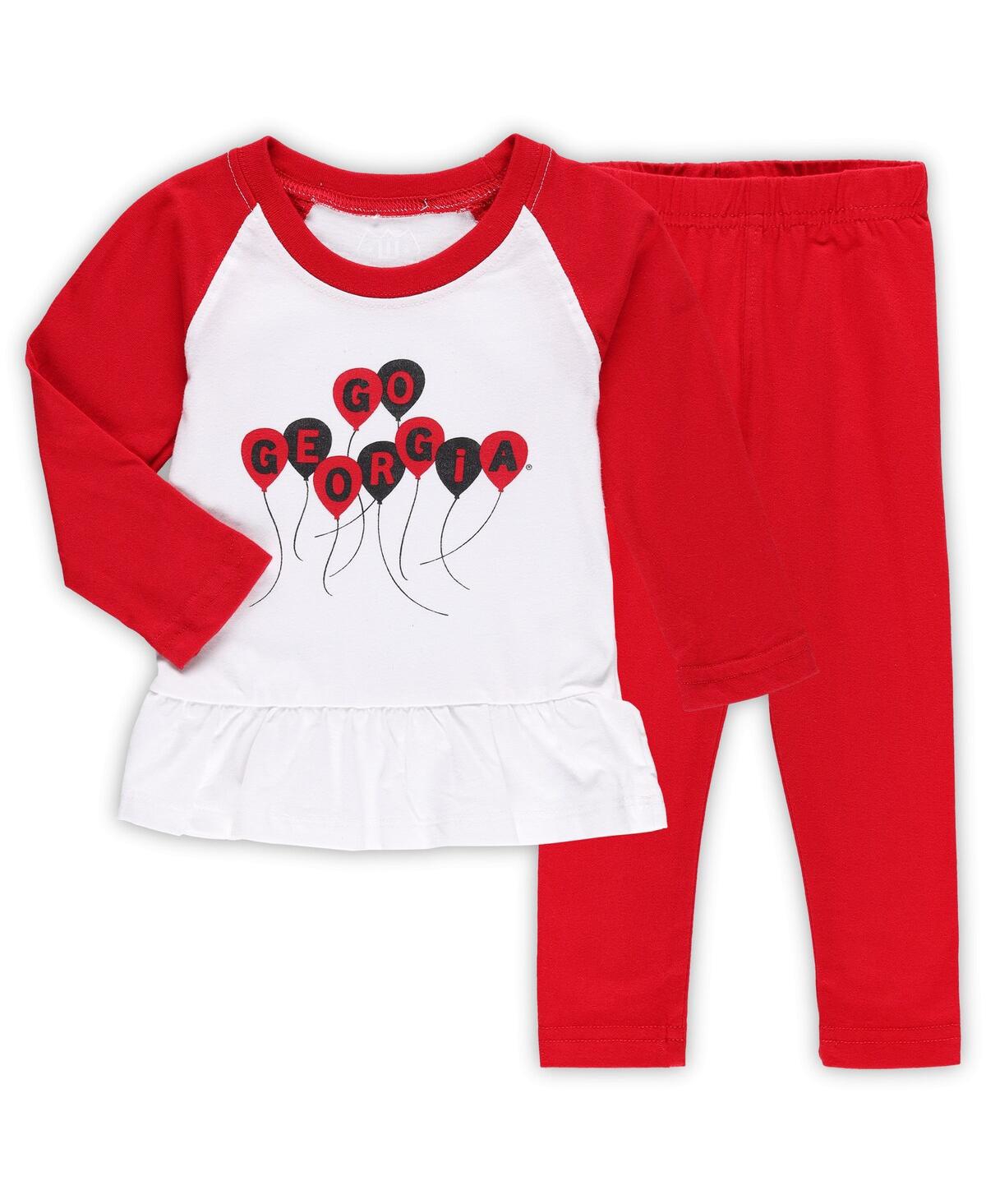 Shop Wes & Willy Girls Infant  Red, White Georgia Bulldogs Balloon Raglan 3/4-sleeve T-shirt And Leggings  In Red,white