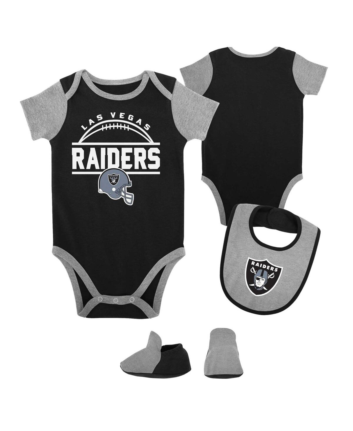 Shop Outerstuff Newborn And Infant Boys And Girls Black, Heather Gray Las Vegas Raiders Home Field Advantage Three-p In Black,heather Gray