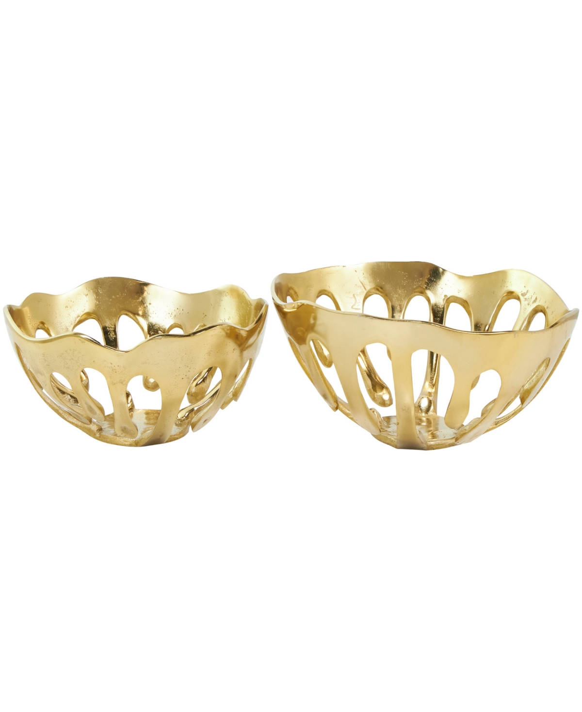 Aluminum Drip Decorative Bowl with Open Frame Design, Set of 2 - 13", 11" H - Gold