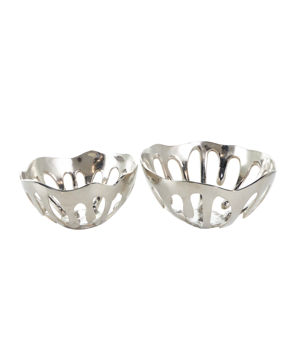 Aluminum Drip Decorative Bowl with Melting Designed Body, Set of 2 - 13", 11" H - Silver