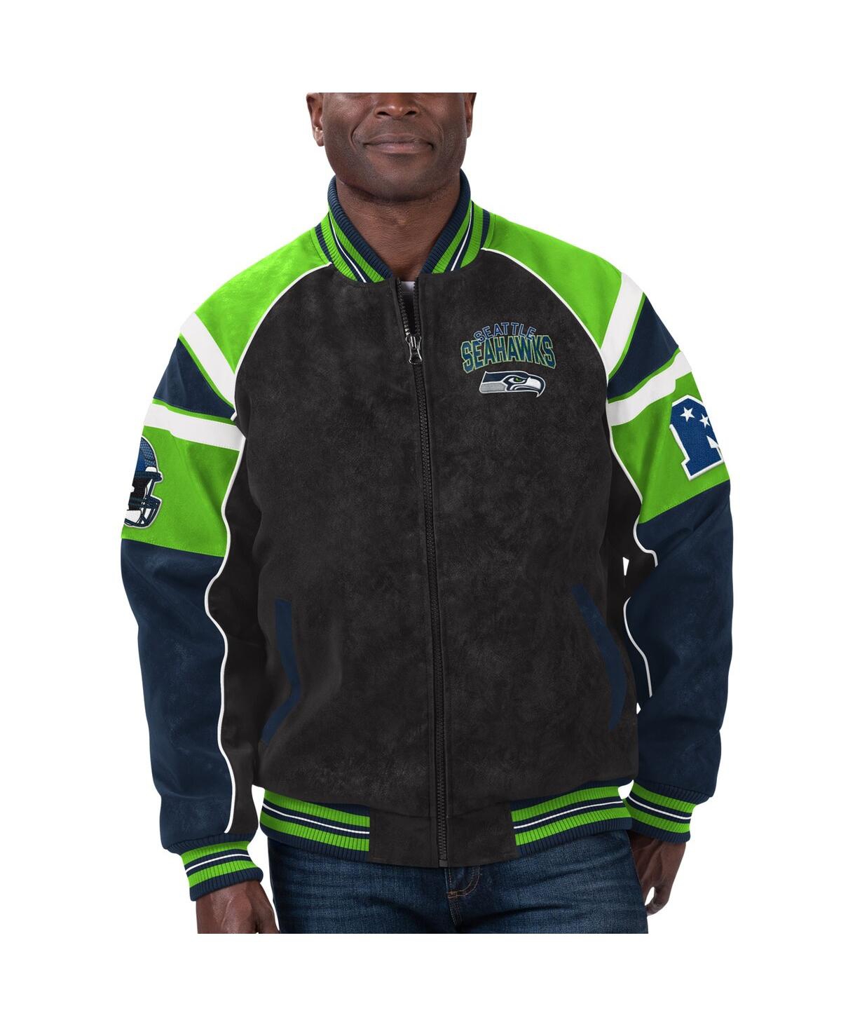 Men's G-iii Sports by Carl Banks Black Seattle Seahawks Faux Suede Raglan Full-Zip Varsity Jacket - Black