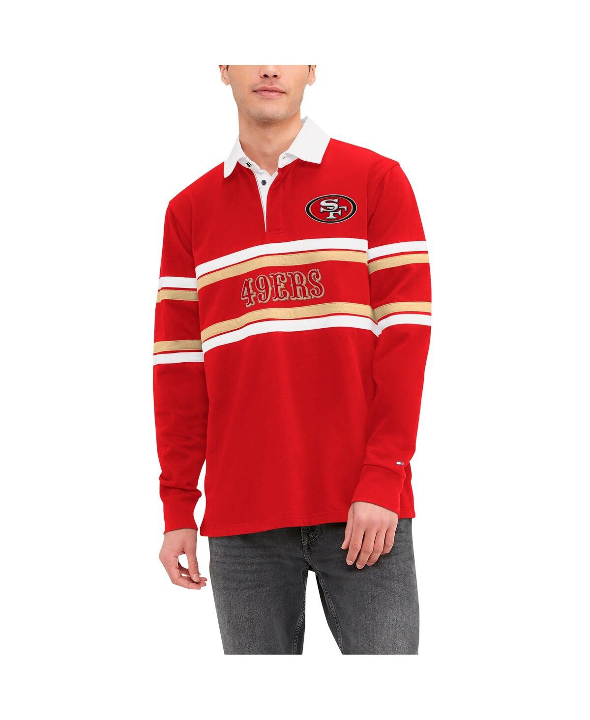 Shop Tommy Hilfiger Men's  Scarlet San Francisco 49ers Cory Varsity Rugby Long Sleeve T-shirt
