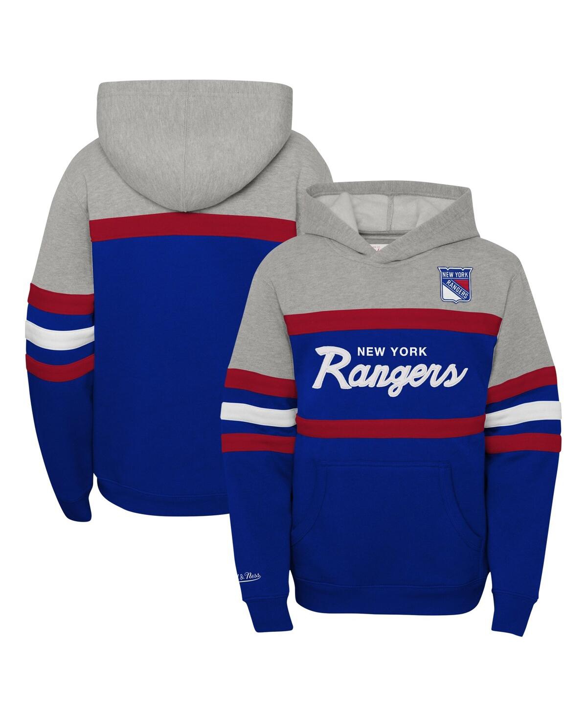 Mitchell & Ness Big Boys Blue New York Rangers Head Coach Pullover Hoodie In Gray