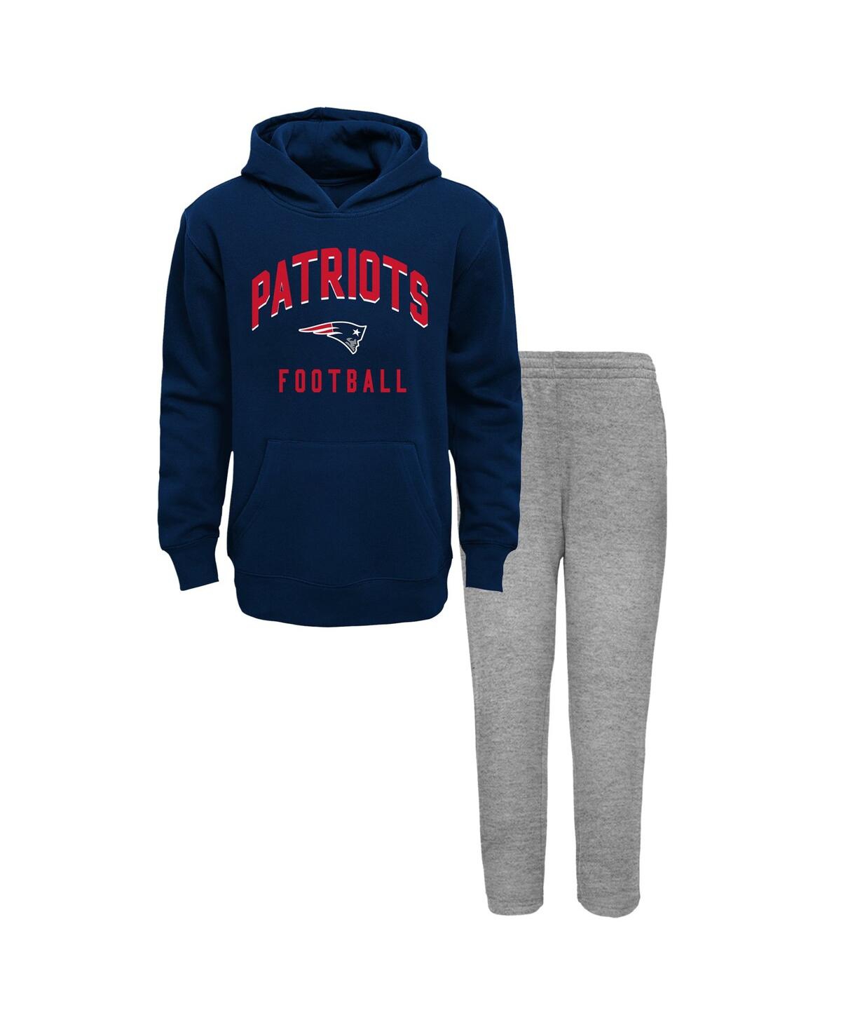 Shop Outerstuff Toddler Boys And Girls Navy, Heather Gray New England Patriots Play By Play Pullover Hoodie And Pant In Navy,heather Gray