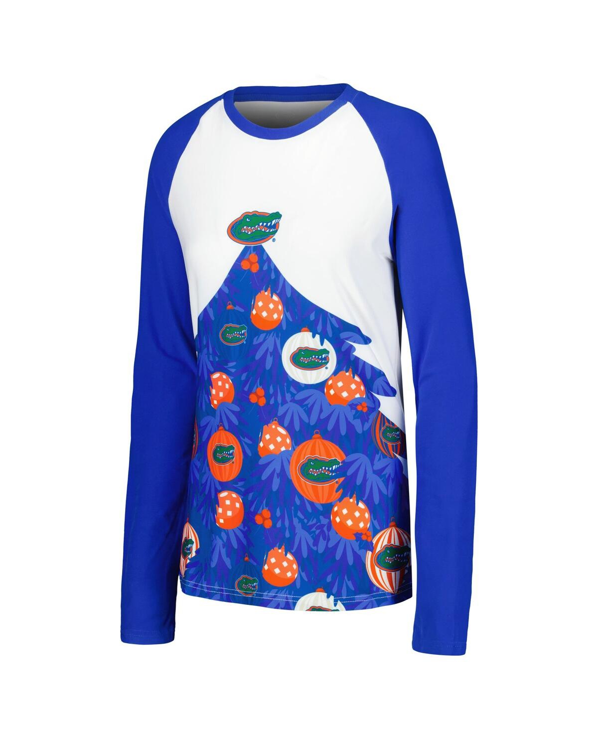 Shop Concepts Sport Women's  Royal Florida Gators Tinsel Ugly Sweater Long Sleeve T-shirt And Pants Sleep