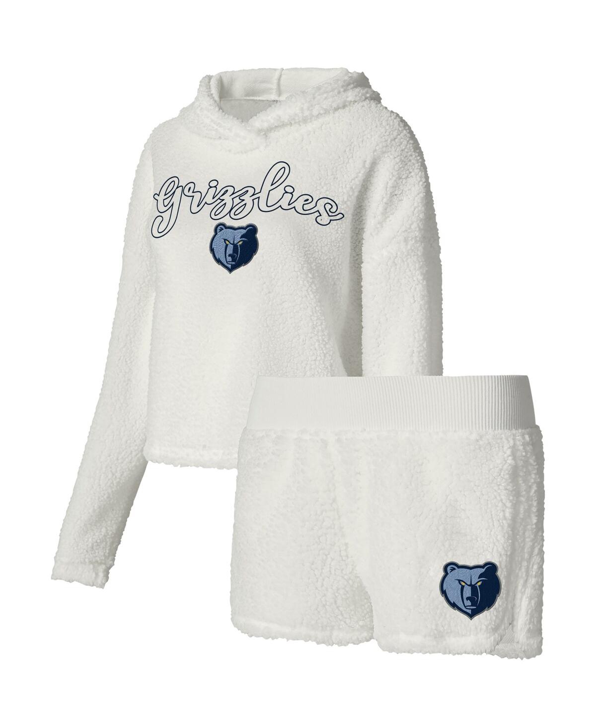 Women's College Concepts Cream Memphis Grizzlies Fluffy Long Sleeve Hoodie T-shirt and Shorts Sleep Set - Cream