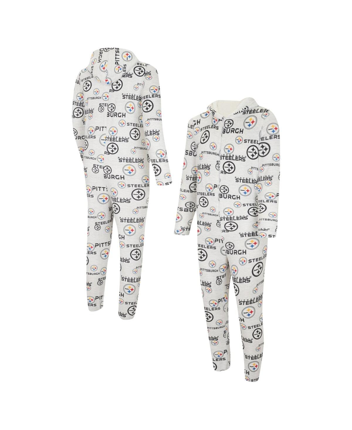 Men's Concepts Sport White Pittsburgh Steelers Allover Print Docket Union Full-Zip Hooded Pajama Suit - White
