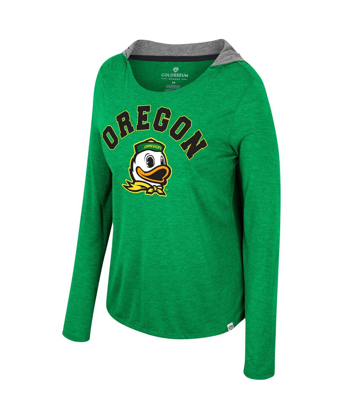 Shop Colosseum Women's  Green Distressed Oregon Ducks Distressed Heather Long Sleeve Hoodie T-shirt