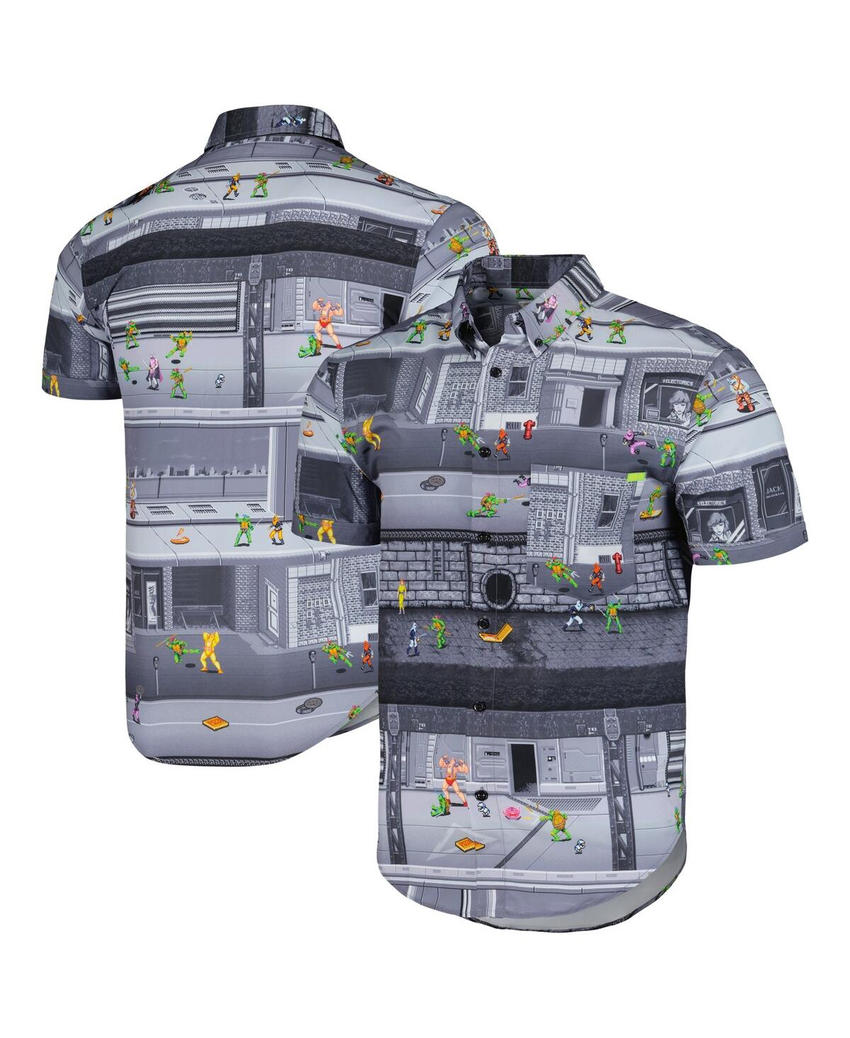 Rsvlts Men's  Gray Teenage Mutant Ninja Turtles Bodacious Button Mashers Kunuflex Button-down Shirt