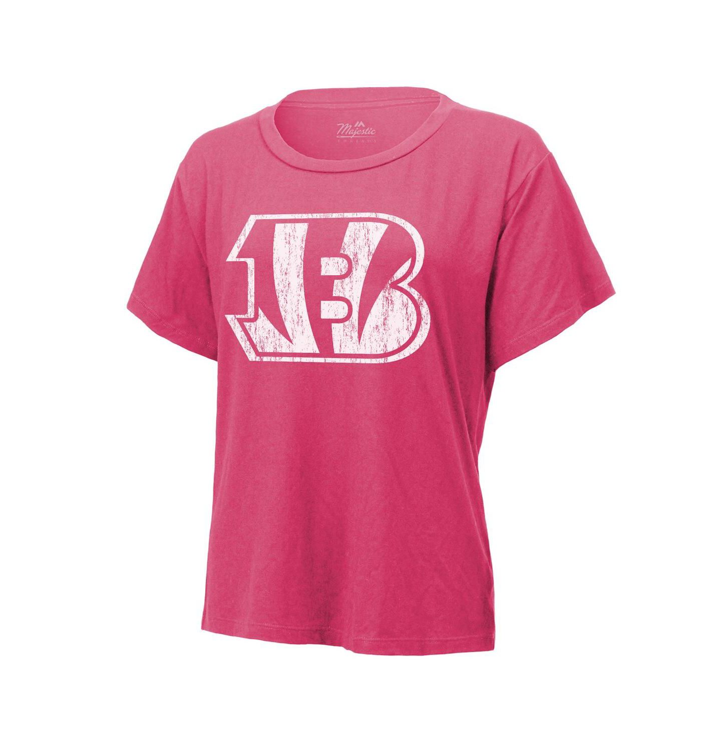 Женская футболка Majestic Threads Joe Burrow Pink Distressed Cincinnati Bengals Name and Number — фото 2