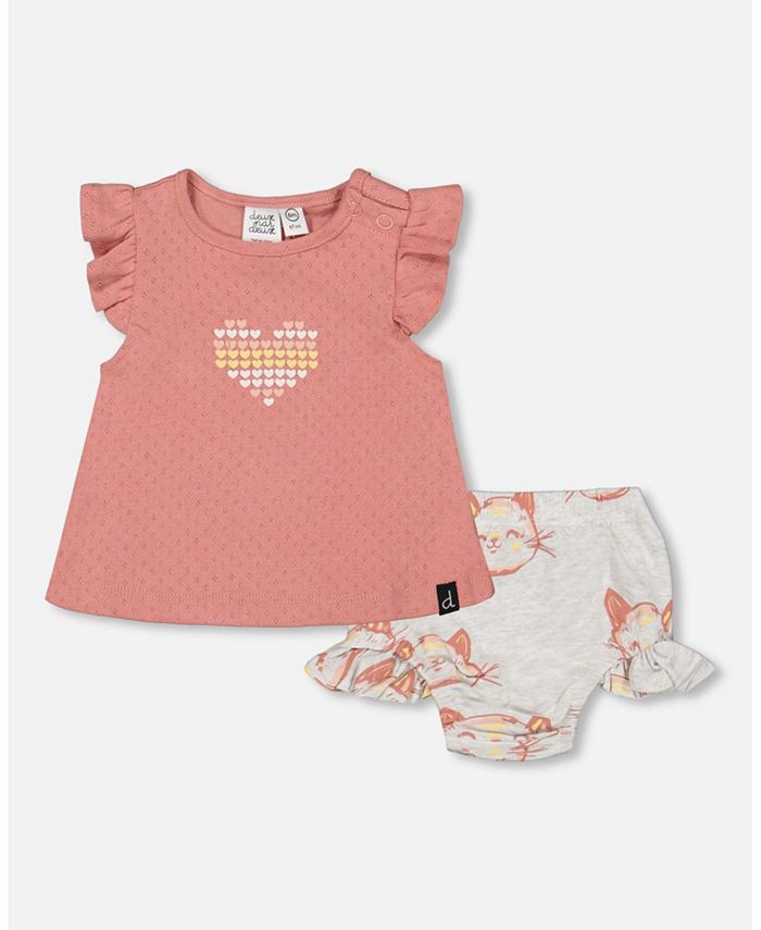 Deux par Deux Baby Girl Organic Point Elle Knit Top And Bloomers Set