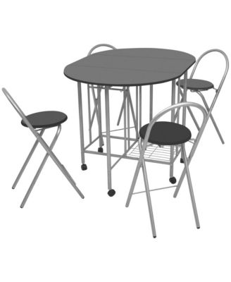 Dining Set Black and silver MDF and powder-coated iron Compact