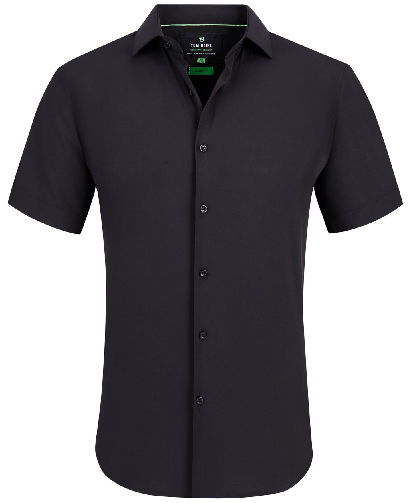 Мужская рубашка Tom Baine Slim Fit Short Sleeve Performance Button Down Dress Shirt, цвет: Чёрный — фото 1
