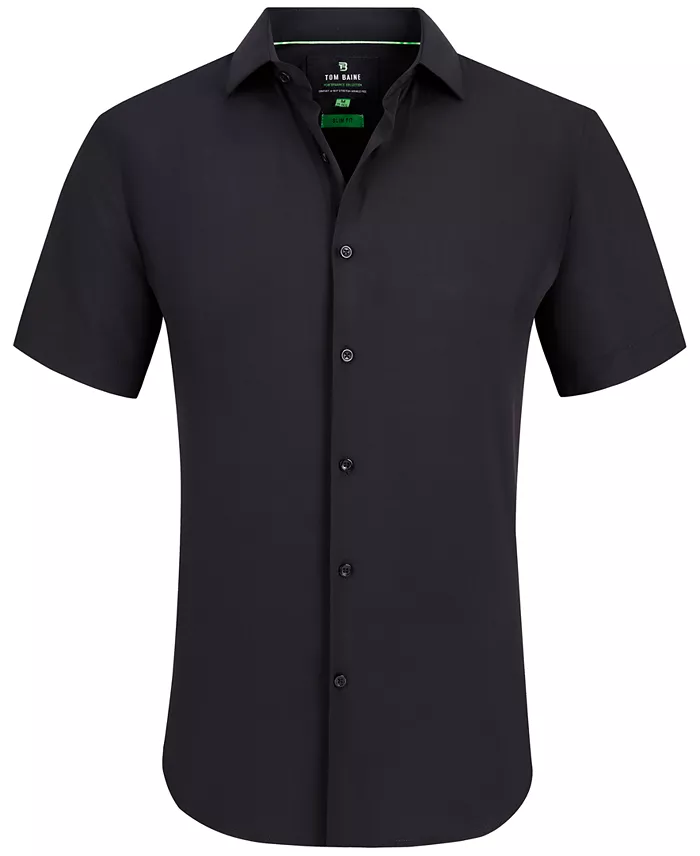 Men's Slim Fit Short Sleeve Performance Button Down Dress Shirt