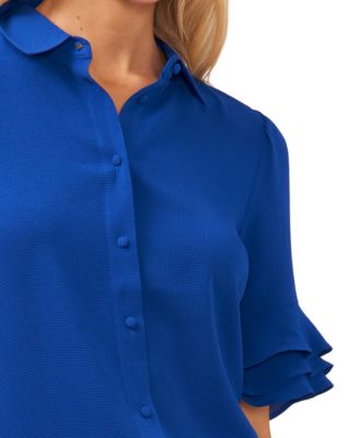 Women's Button-Front Ruffled 3/4-Sleeve  Blouse