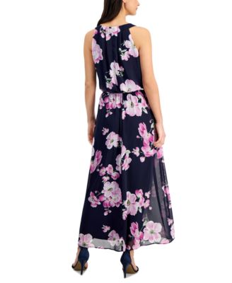 halter top dress floral Entro Amber Floral Tiered Midi Dress with Bow-Tie Halter Neck Large