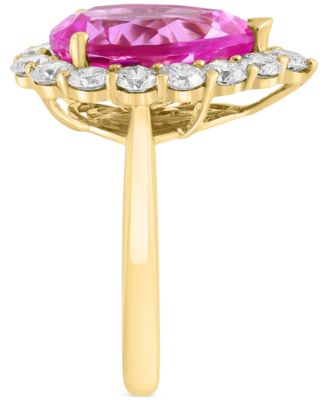 EFFY&reg; Lab Grown Pink Sapphire (5-5/8 ct. t.w) & Lab Grown Diamond (1-1/3 ct. t.w.) Halo Ring in 14k Gold