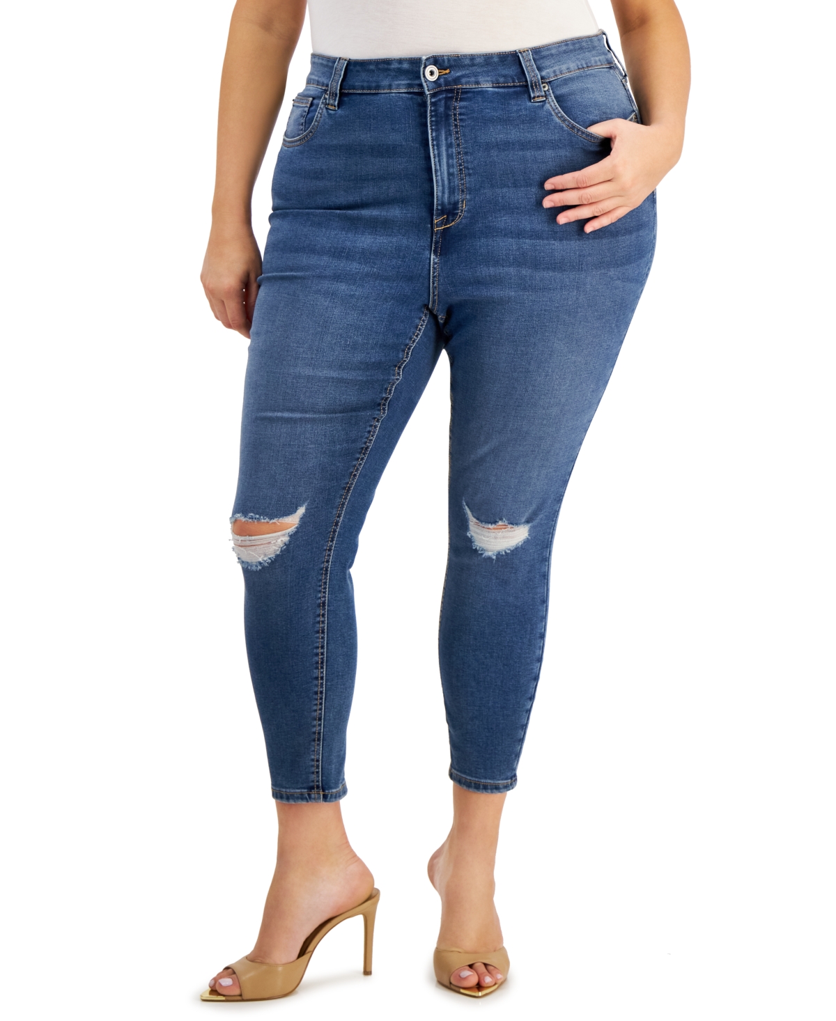 Shop Celebrity Pink Trendy Plus Size High Rise Skinny Jeans In Midsummer