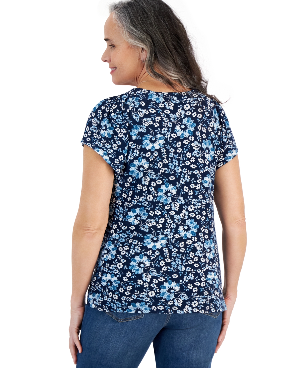 Style & Co Women's Printed Pleated Scoop-Neck Top, Created for Macy's