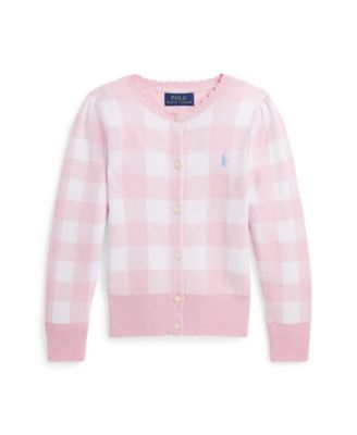 폴로 랄프로렌 Polo Ralph Lauren Toddler and Little Girls Gingham Cotton Cardigan Sweater,Pink Multi with Blue Hyacinth