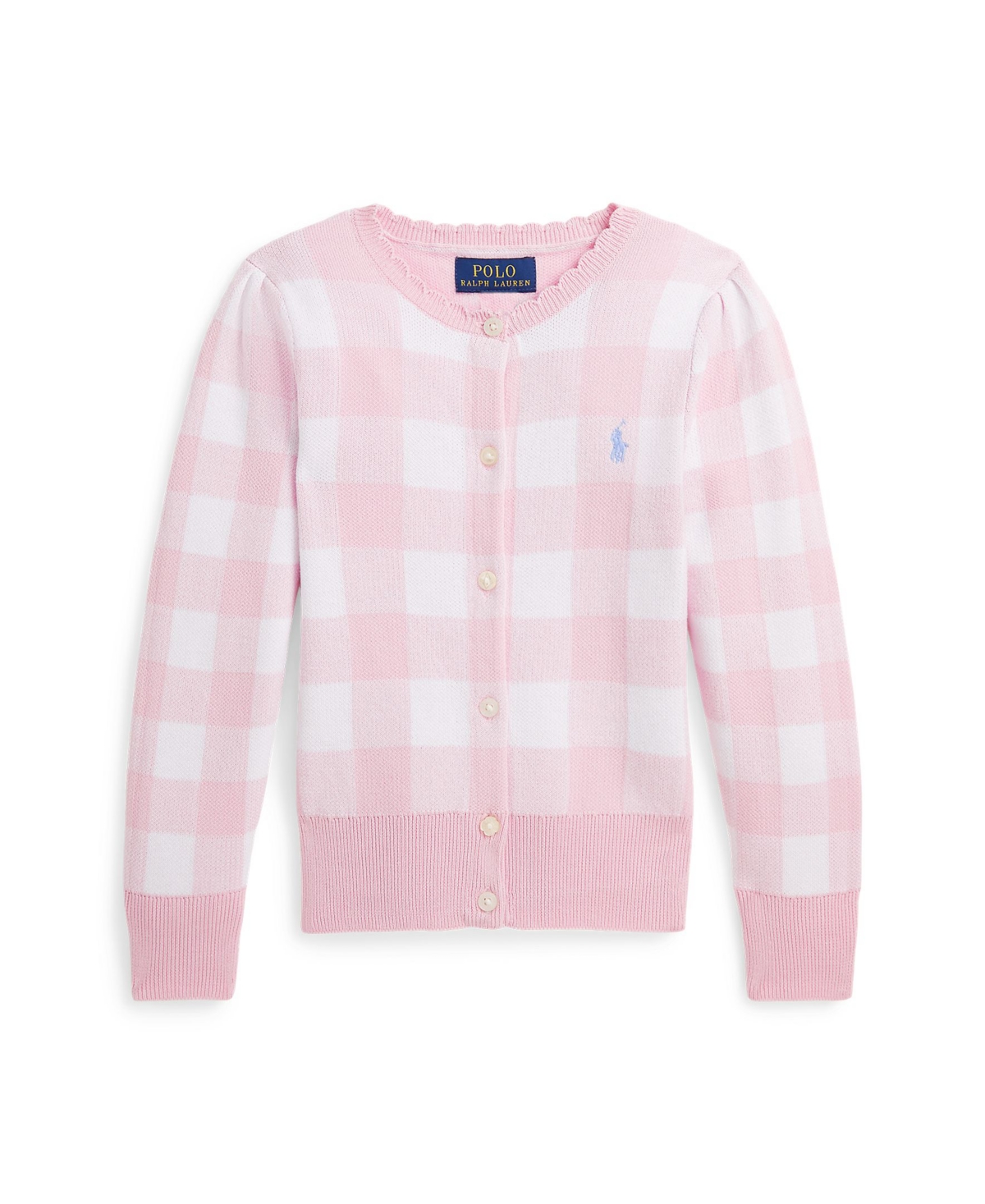 Polo Ralph Lauren Kids' Toddler And Little Girls Gingham Cotton Cardigan Sweater In Pink Multi With Blue Hyacinth