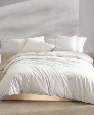 Calvin Klein Washed Percale Cotton Solid 3 Piece Comforter Set, King - Light Beige, King